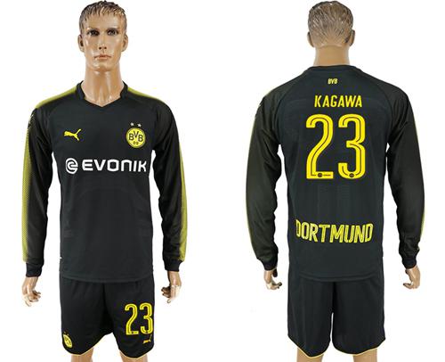 Dortmund #23 Kagawa Away Long Sleeves Soccer Club Jersey - Click Image to Close